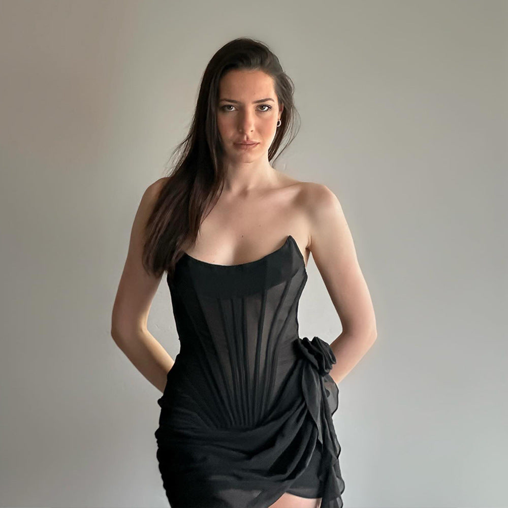 Mesh Strapless Corset Draped Bustier Mini Dress 5