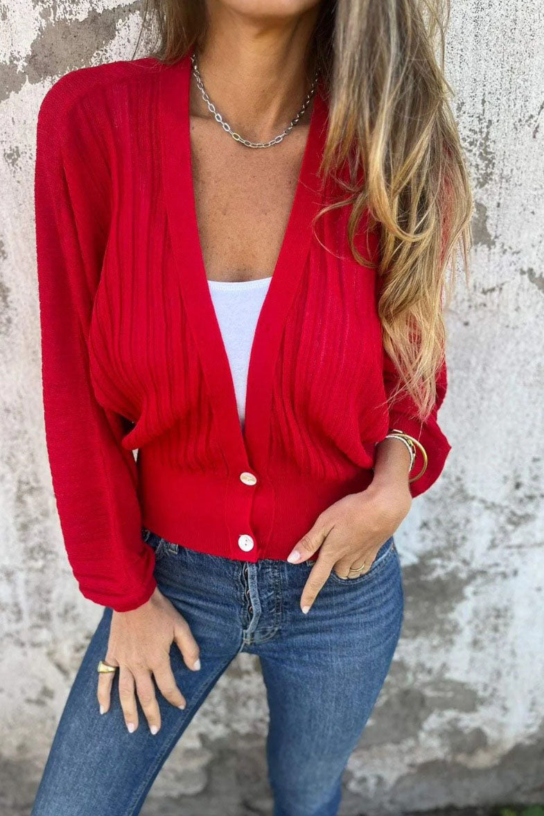 V-neck Button-Down Loose-Fit Sweater for Effortless Style