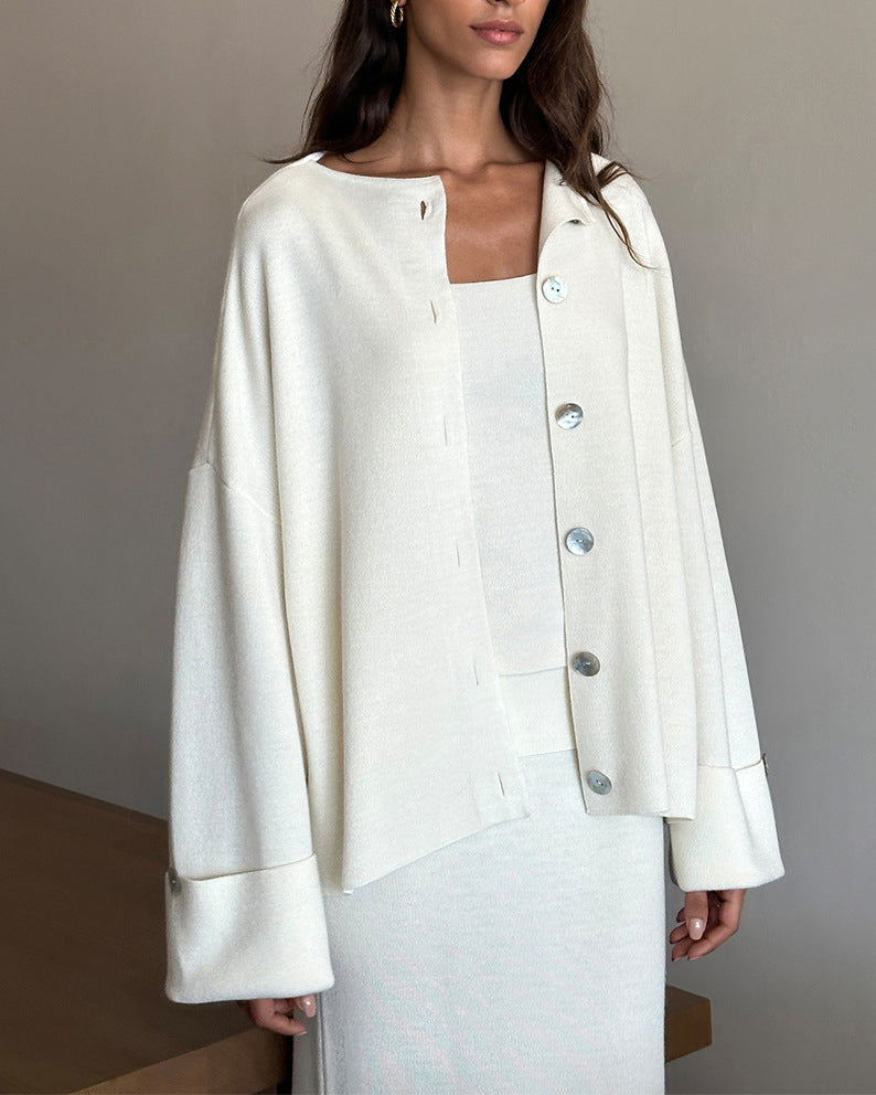 Cozy Knitted Long-Sleeved Cardigan and Skirt Set for Style