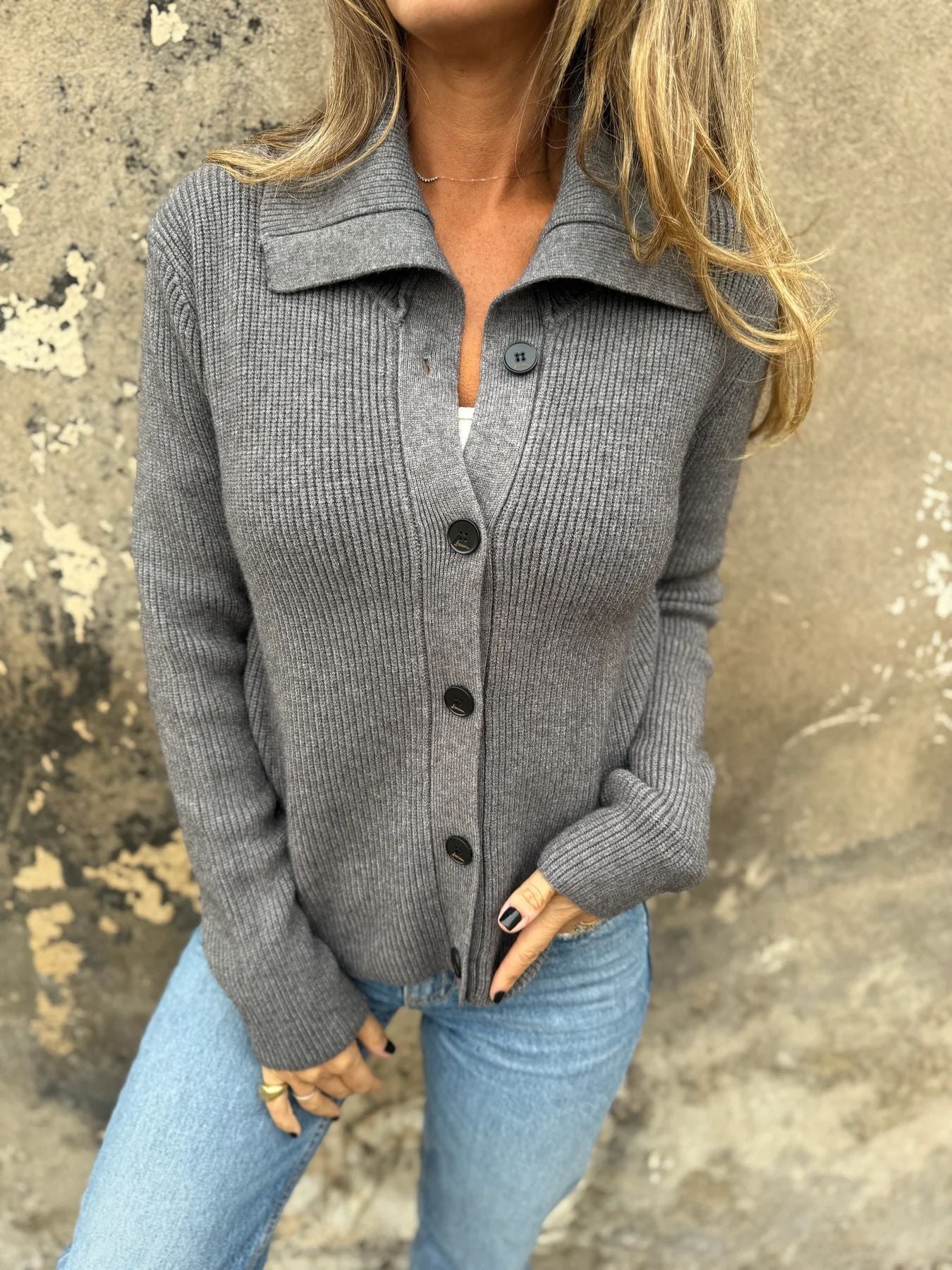ShoptheCIC Loose Cropped Button Lapel Sweater Jacket