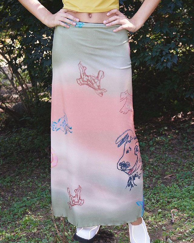 Cartoon print color gradient skirt - Fashionpara