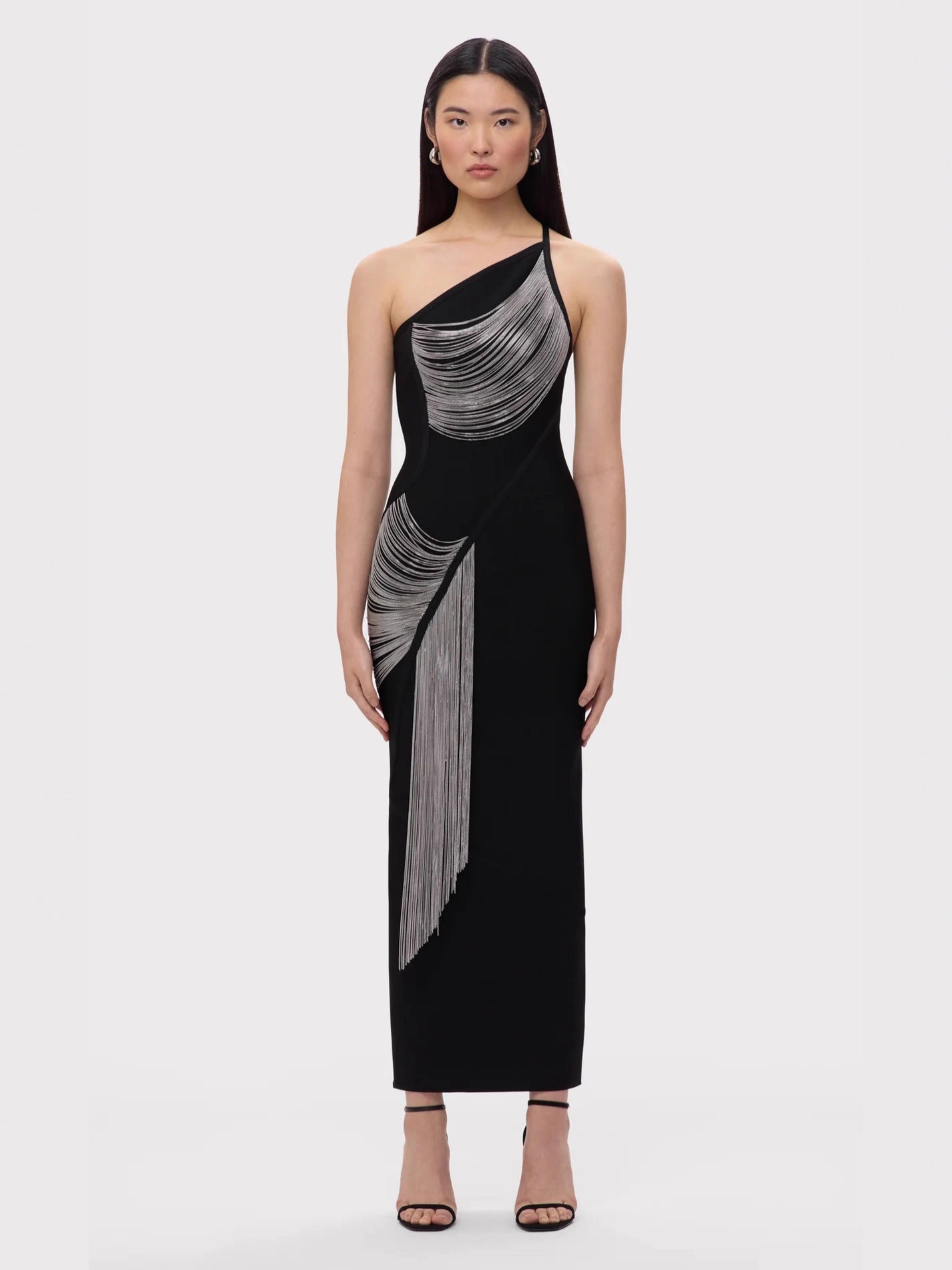 One-shoulder tassel high street party evening dress