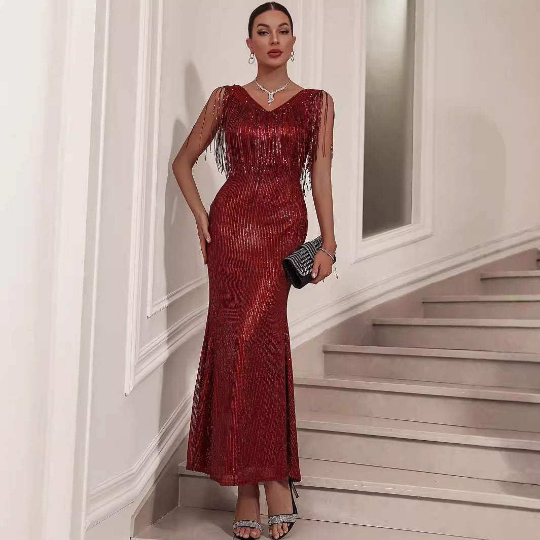 Sequin Mini Dress in Burgundy