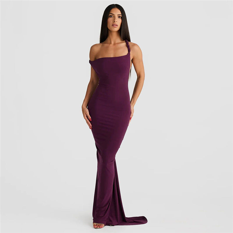 One-Shoulder Cap-Sleeve Bodycon Mermaid Maxi Dress