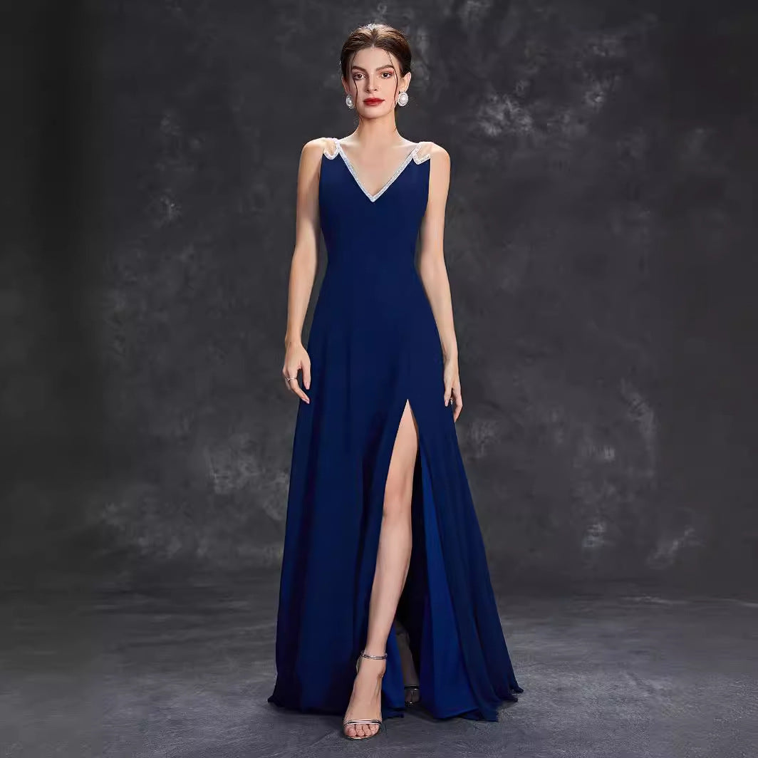 Solid Color Evening Deep V Plunge neck Sleeveless Split Formal Dress Cocktail Party Prom Maxi Dress Summer - Fashionpara