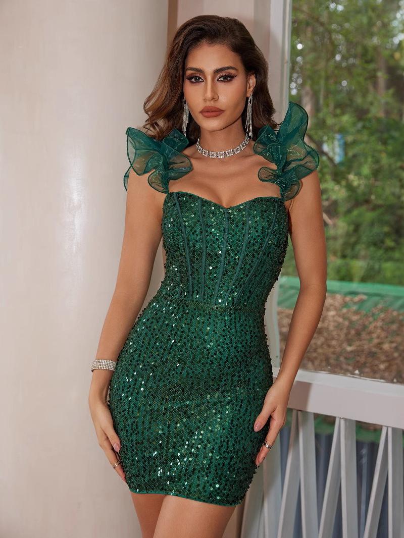 Sequin Strapless Organza Ruffle Sleeve Corset Mini Dress 5