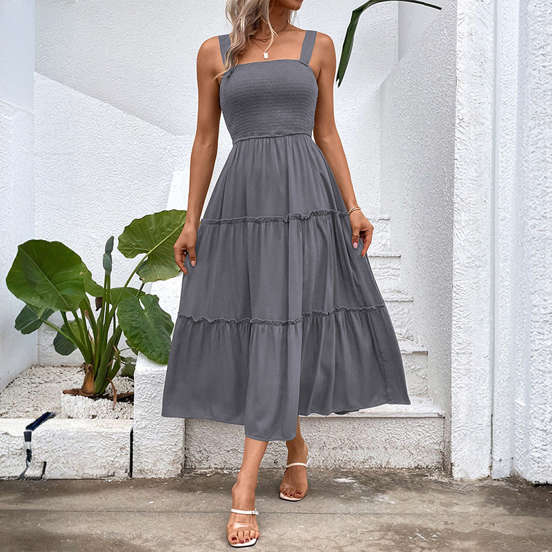 Smocked Square Neck Strappy Tiered Midi Dress 6