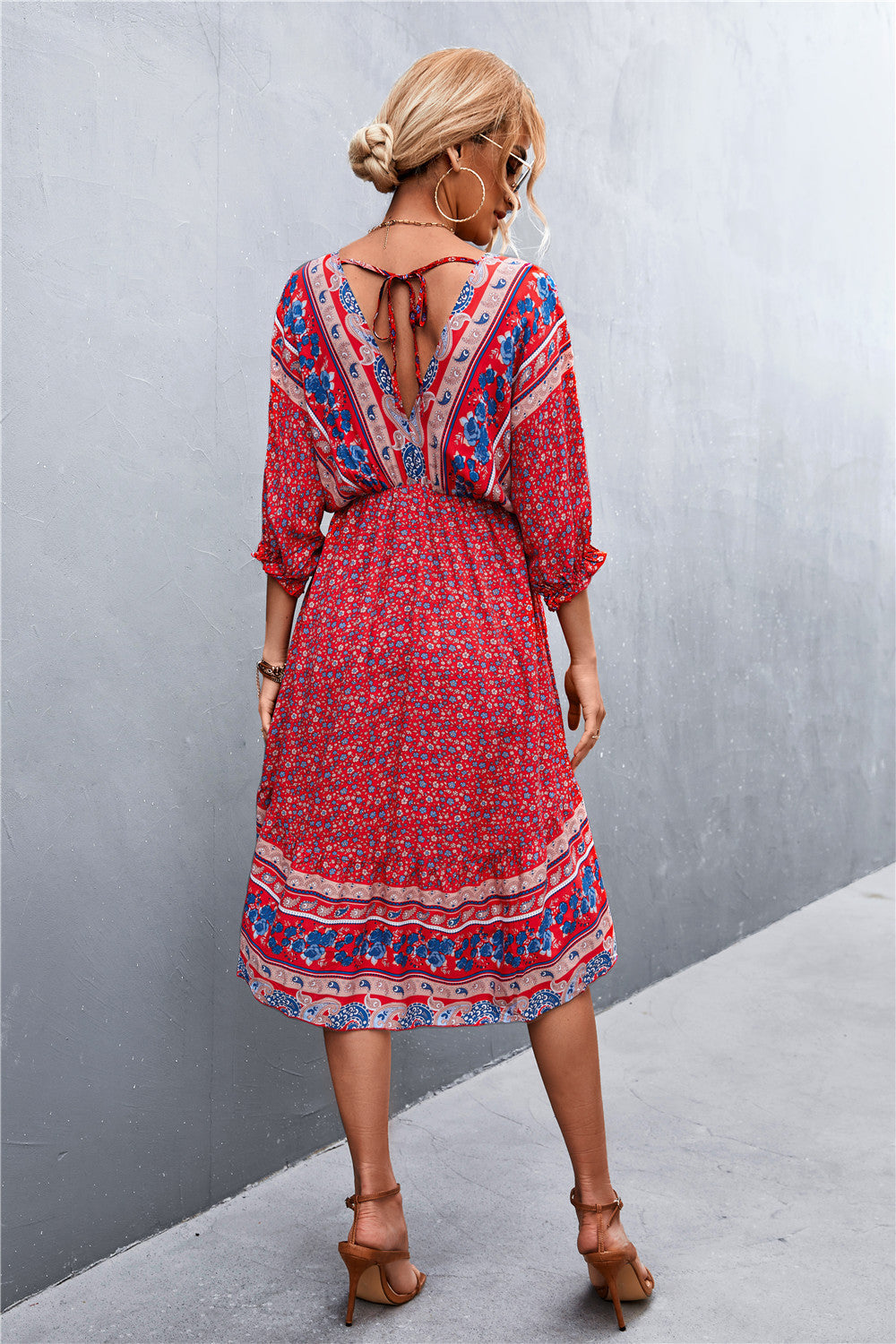 Floral Print V-Neck Puff Sleeve Mini Dress 3