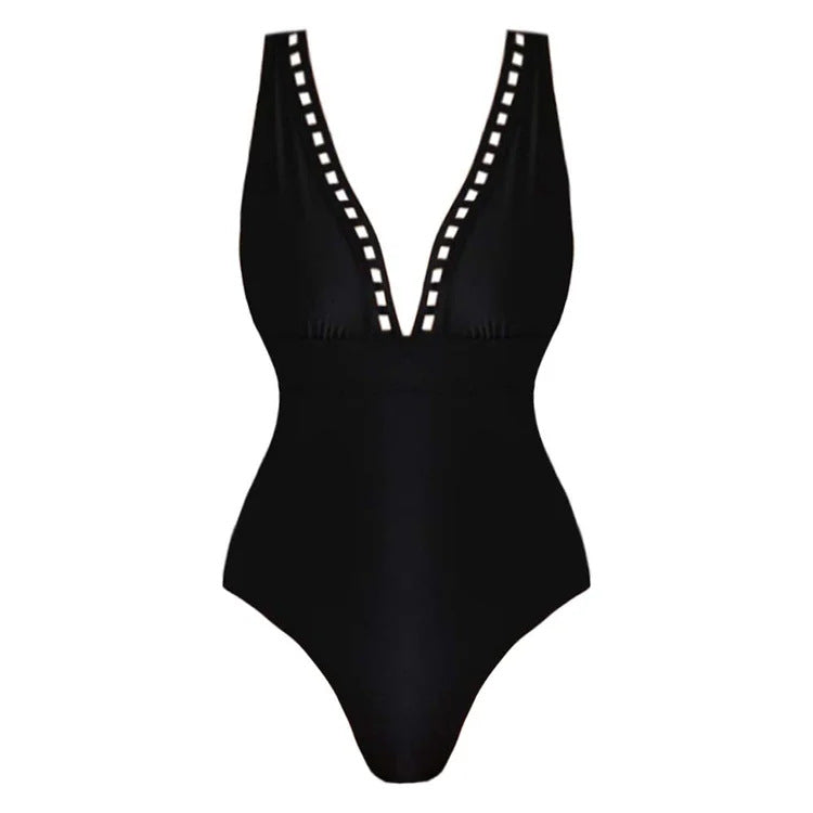 Black Pearl V-neck Swimsuit Set - Black