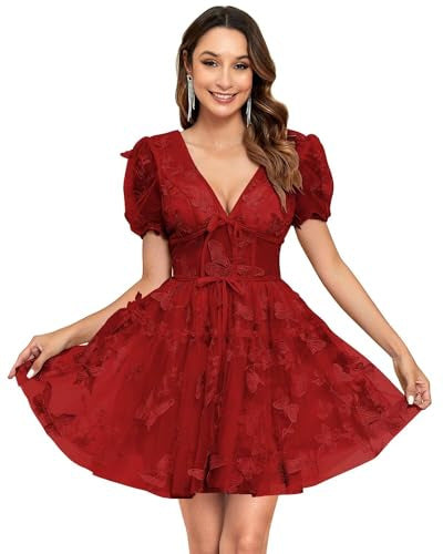 Floral V-Neck Short Wedding Dress