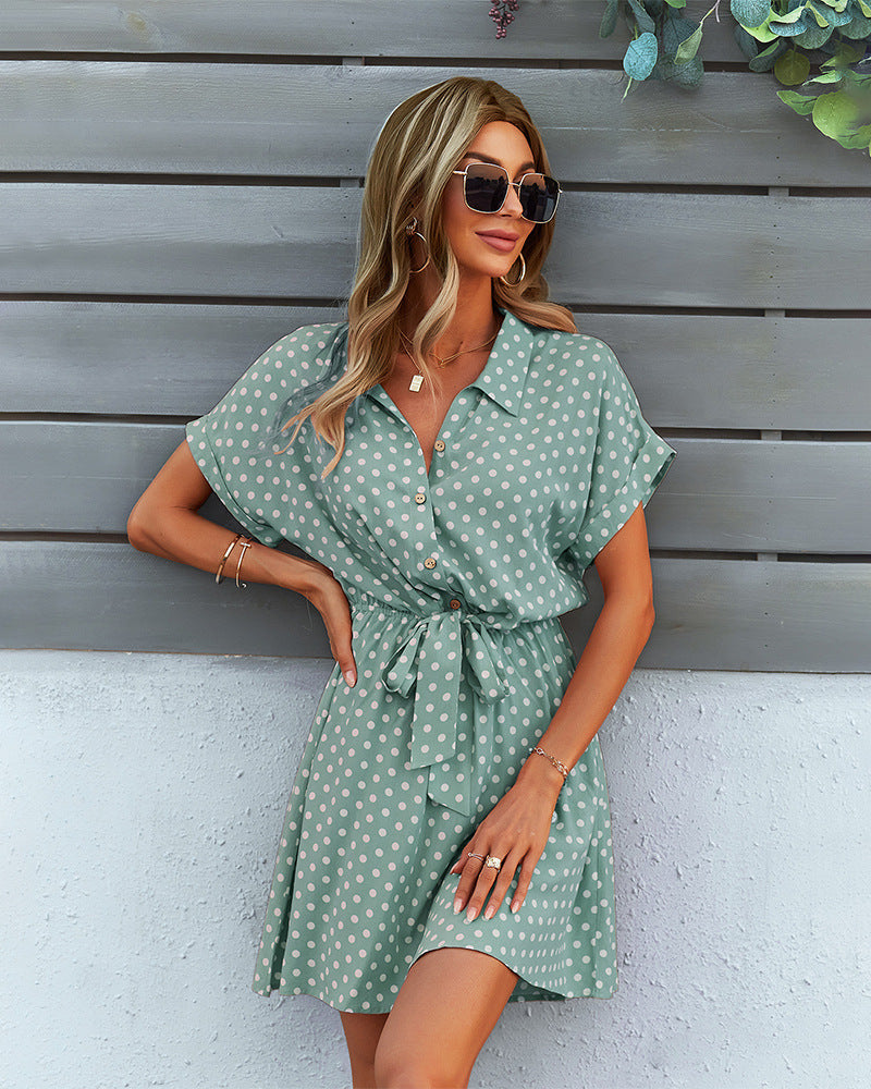 Manika Spotted Button Down Shirt Dress - Slate Blue