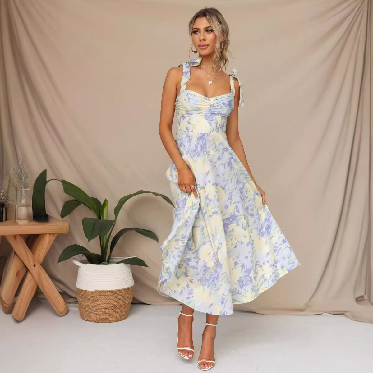 Floral Sweetheart Tie-Strap Fit & Flare Sundress 2