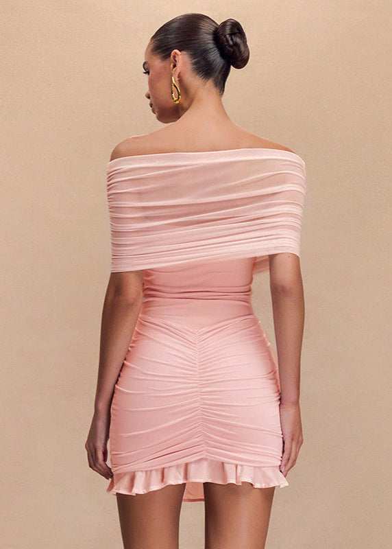 Off-Shoulder Mesh Ruched Mini Dress - View 2