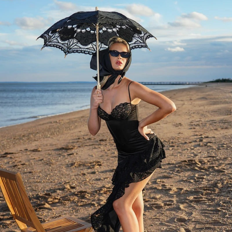 Ruffle Slit Strapless Bodycon Elegant Prom Dress black / XS promdress-250223