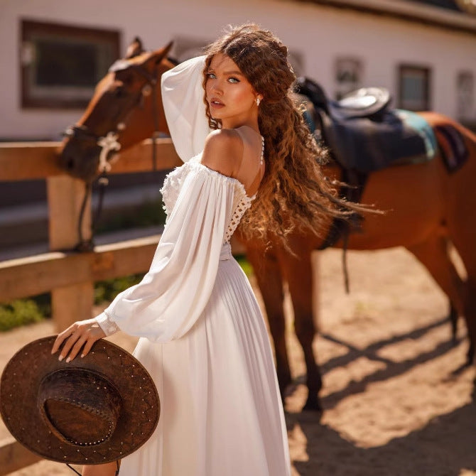 Long Sleeve V-Neck Lace Wedding Dress