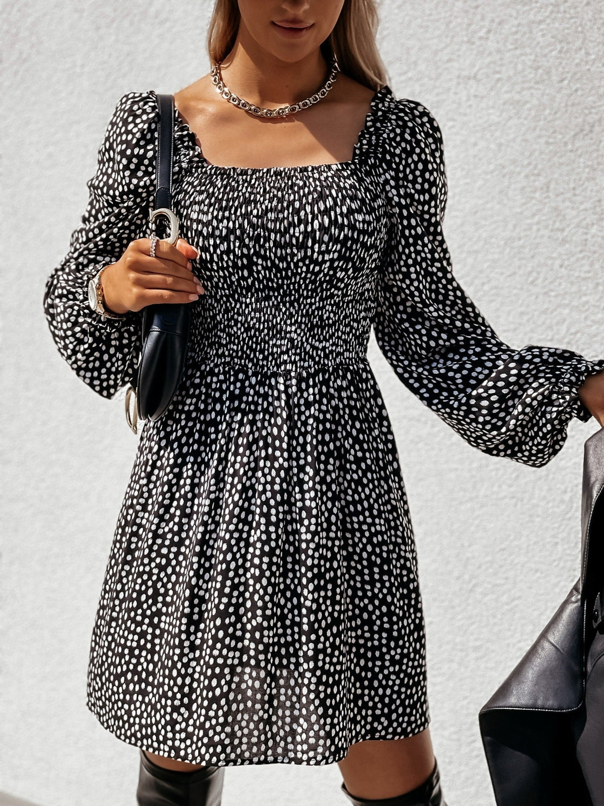 Morris Floral Bell Sleeve Ruched Mini Dress