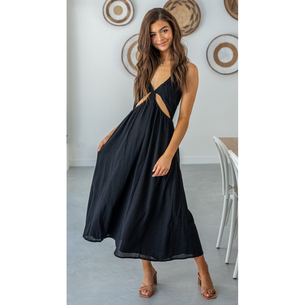 V-Neck Cutout Fit & Flare Midi Dress