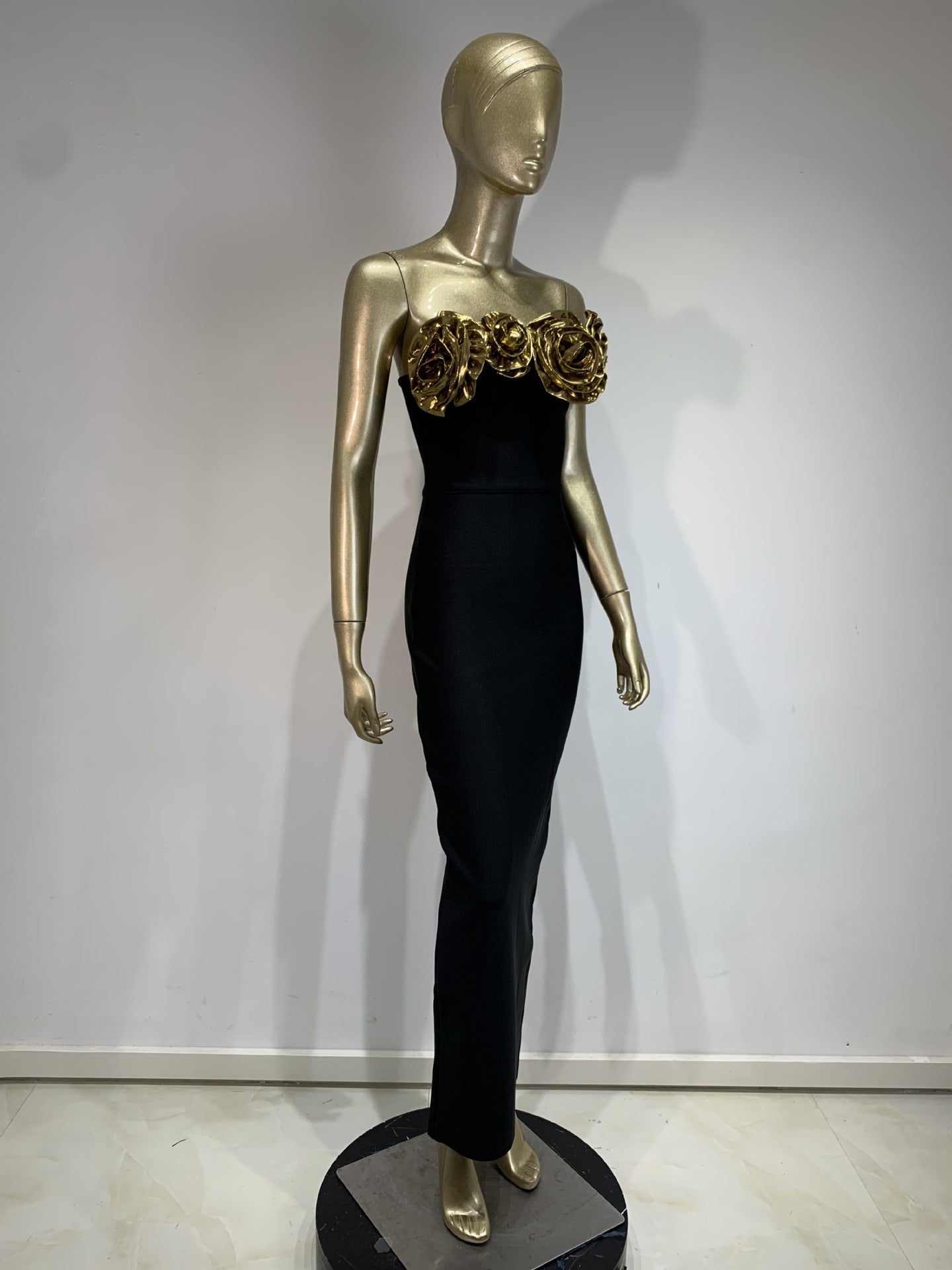 Gold Ruffled Off-the-Shoulder Party Dress