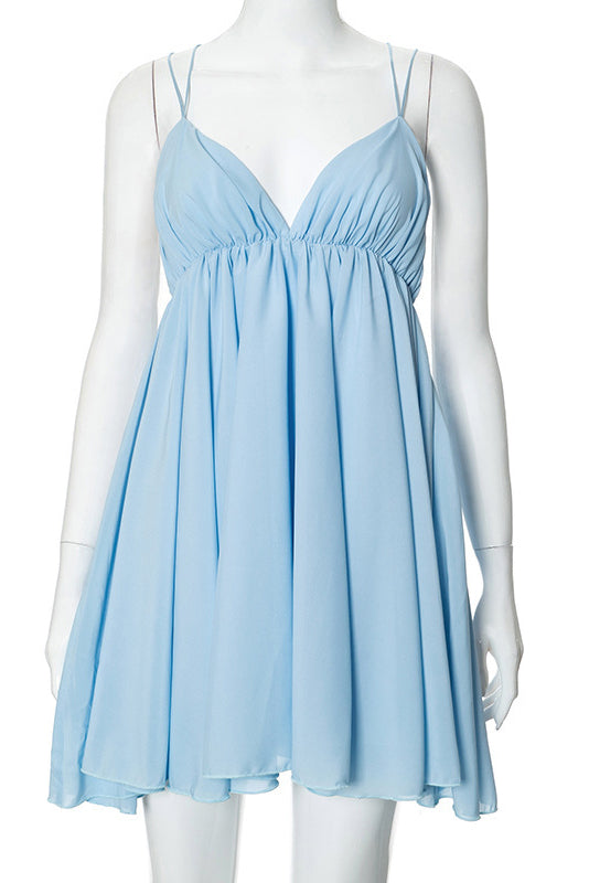 Sling Black Puffy Mini Dress - Fashionpara