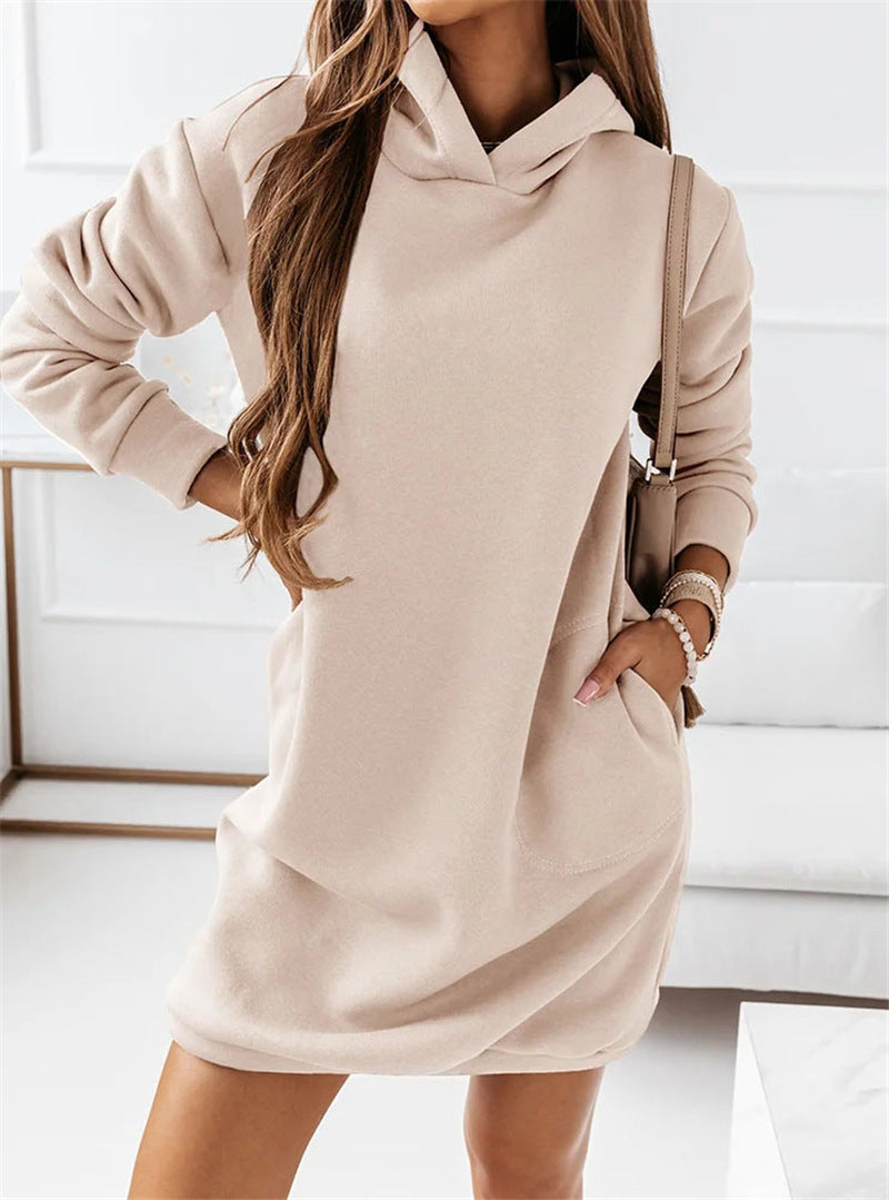 Mid-length pockets hooded sweatshirt dress Fashionpara