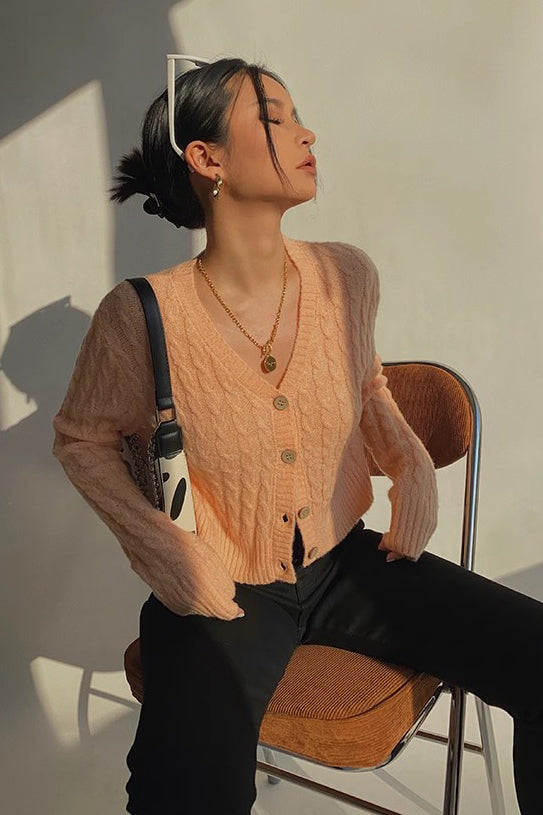 Orro Shop Long Sleeve Cable Knit Open Front Cardigan Sweater