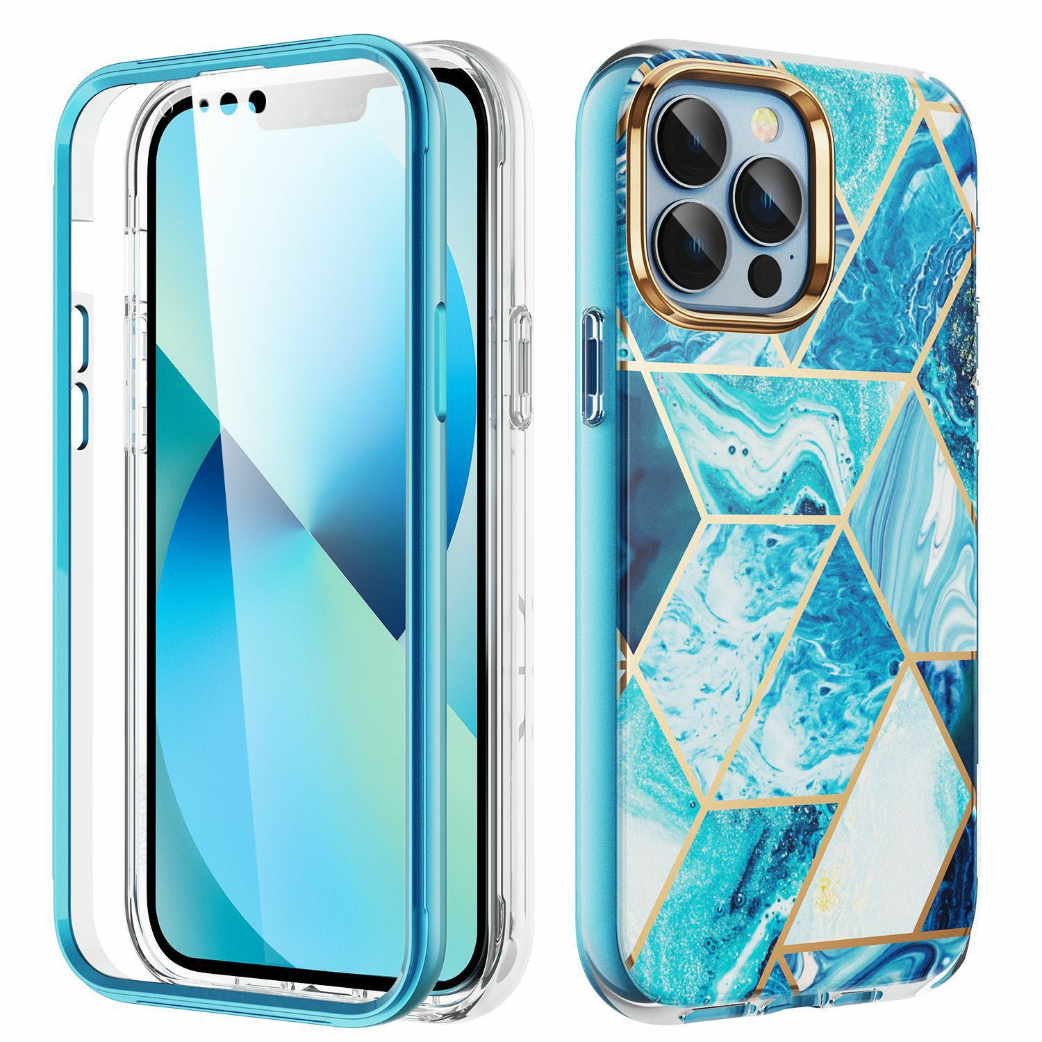 Full Body Stylish Bling Chrome Shockproof Protective Case With Built-In Screen Protector For Iphone 11 12 13 14