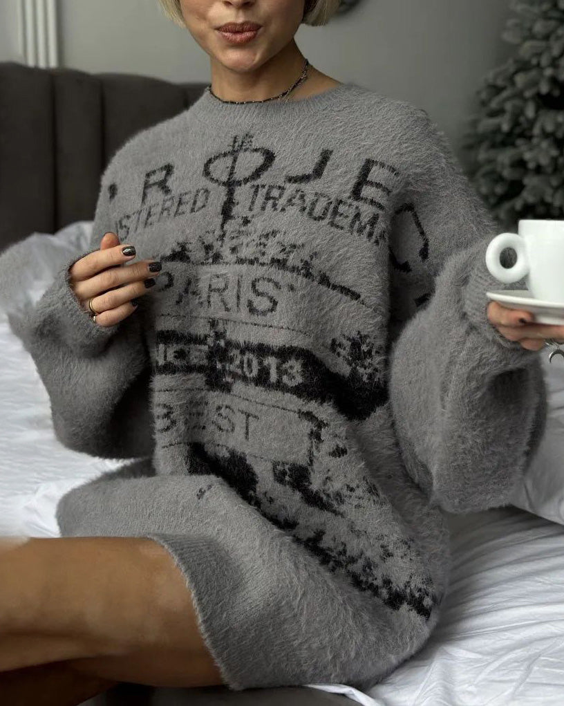 Cozy Mid-Length Round Neck Pullover Sweater for Comfort