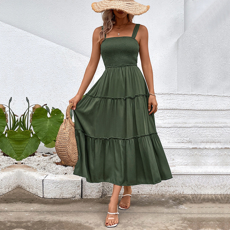 Smocked Square Neck Strappy Tiered Midi Dress 2