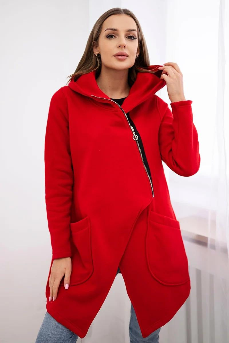 Asymmetric Zip-Up Mid-Length Fleece Sweatshirt Jacket