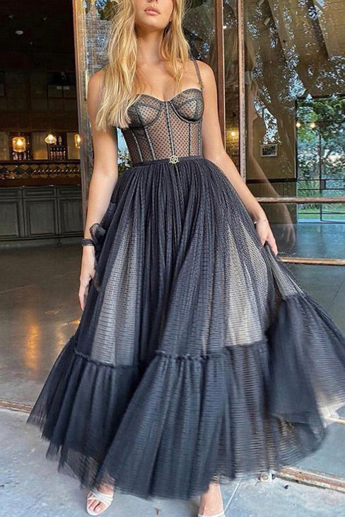 Celebrity Inspired Black A-Line Prom Dress Fashionpara