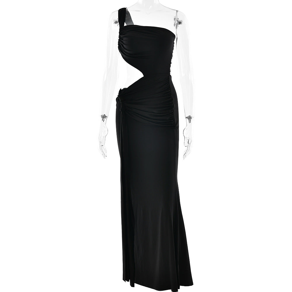 Ruched One-Shoulder Waist-Cutout Fishtail Gown 2