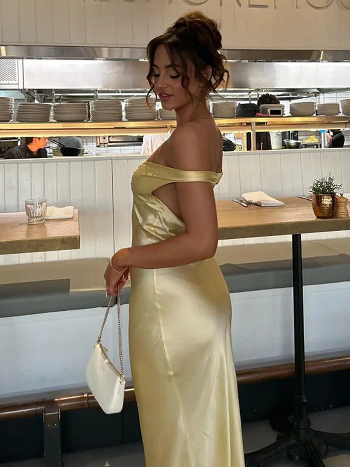 Satin Off Shoulder Sweetheart Maxi Dress 12