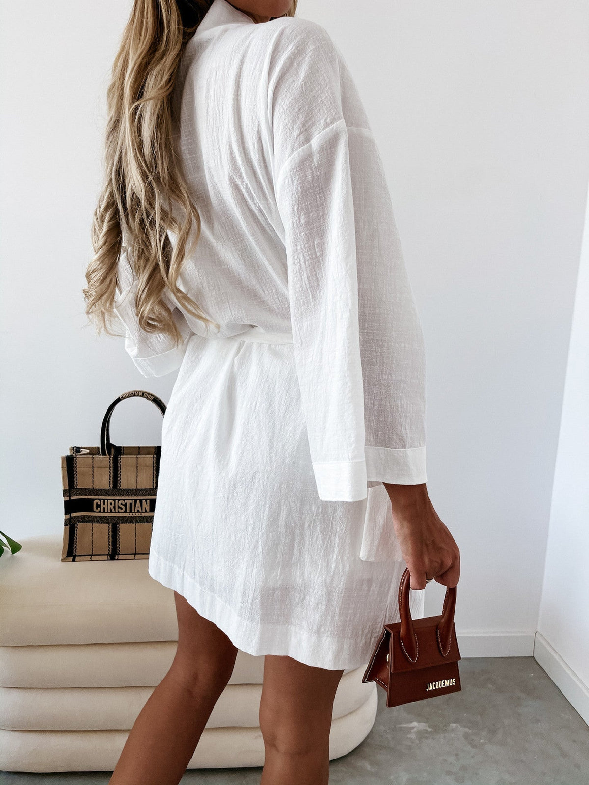 Linen V-Neck Tie Waist Wrap Mini Dress