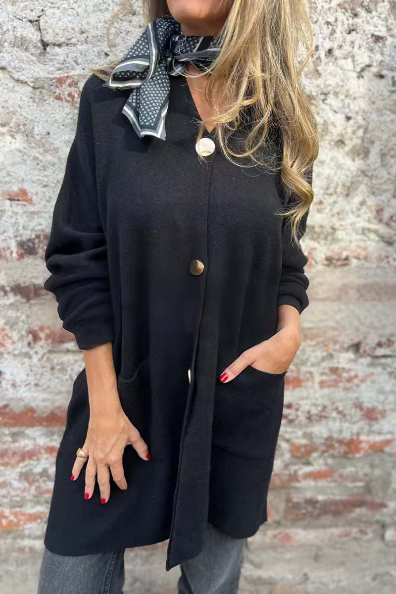 Mid-length V-neck Cardigan Jacket for Effortless Style