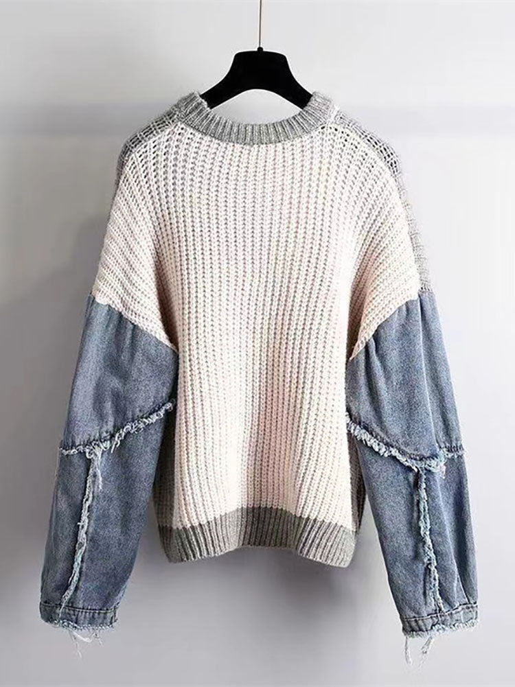 Knitted Color Block Turtleneck Modern Long Sleeve Sweater - Pink 5