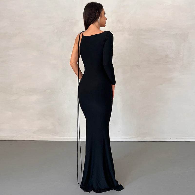 Meliora One Shoulder Backless Maxi Dress In Black
