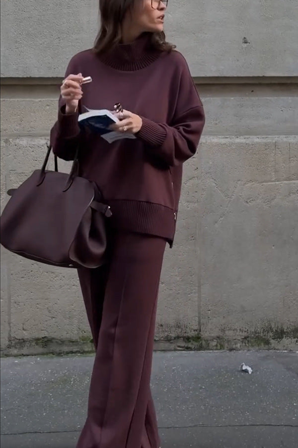 Long-sleeved side zipper sweatshirt and loose pocket pants two-piece set