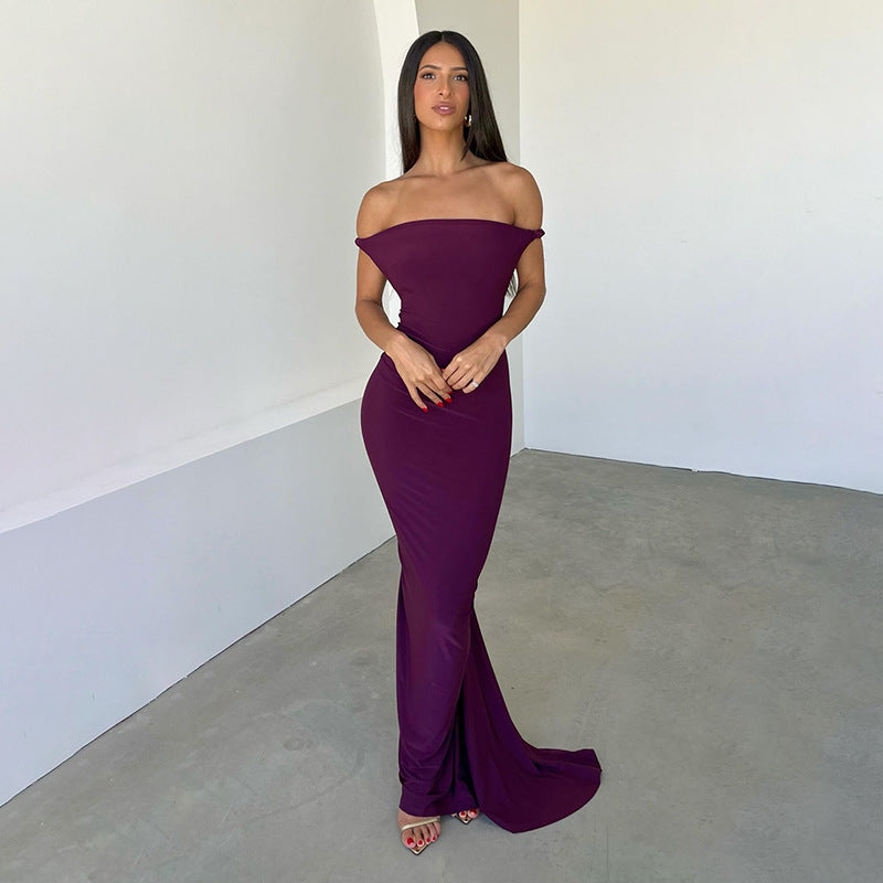 One-Shoulder Cap-Sleeve Bodycon Mermaid Maxi Dress 3