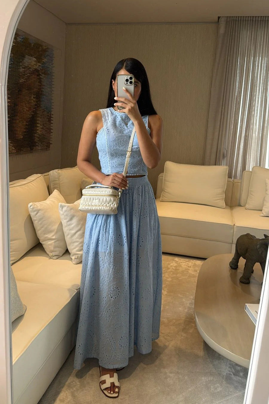 Vacation Sleeveless Vest Top Lace Skirt Two-Piece Set