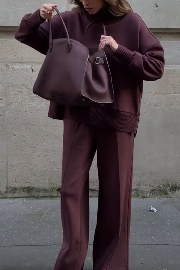 Long-sleeved side zipper sweatshirt and loose pocket pants two-piece set