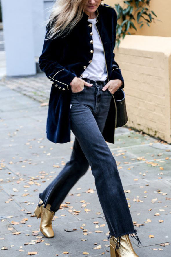 Thermal Velvet Patchwork Multi-Button Coat for Stylish Warmth