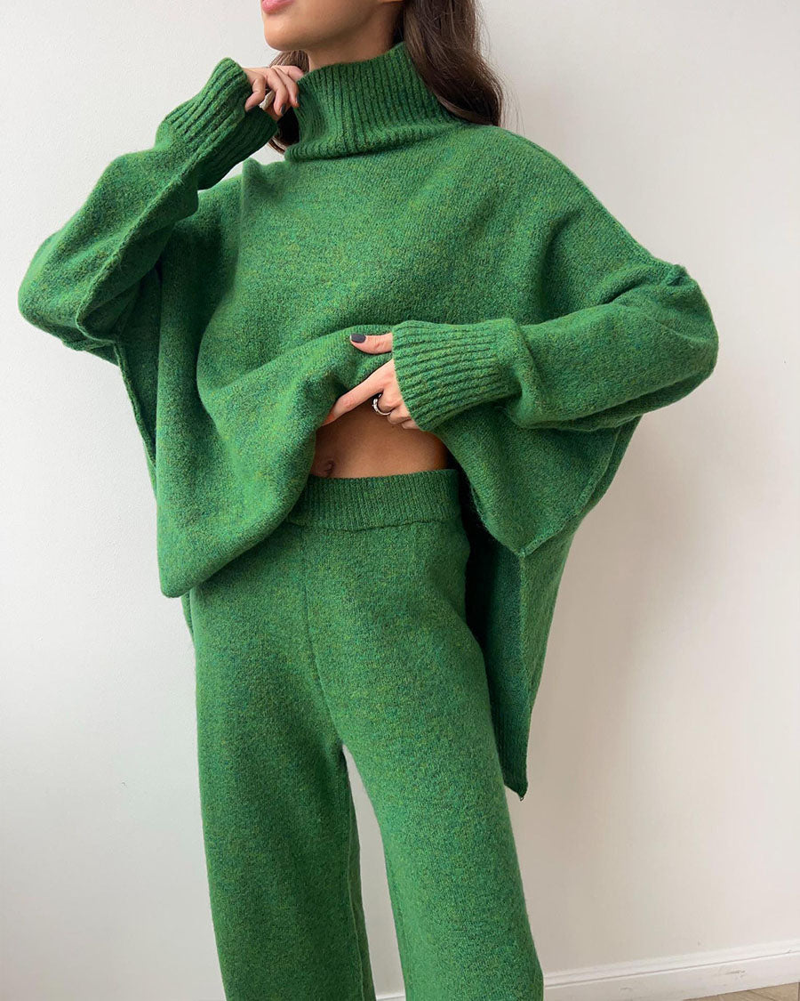 Chic Slouchy Turtleneck Sweater and Pants Suit Set