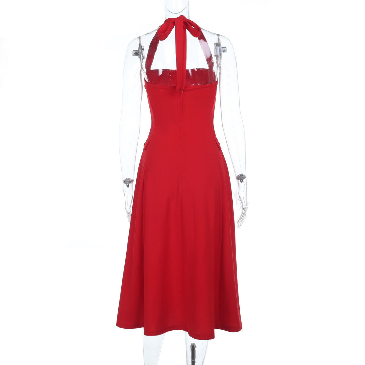 Halter Sweetheart Button-Front Flared Midi Dress 6