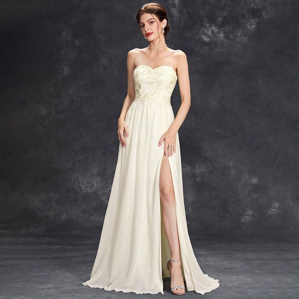 Graceful Tube Top Evening Dress Cocktail Ball Slit Dress Annual Meeting Host Dress - Fashionpara