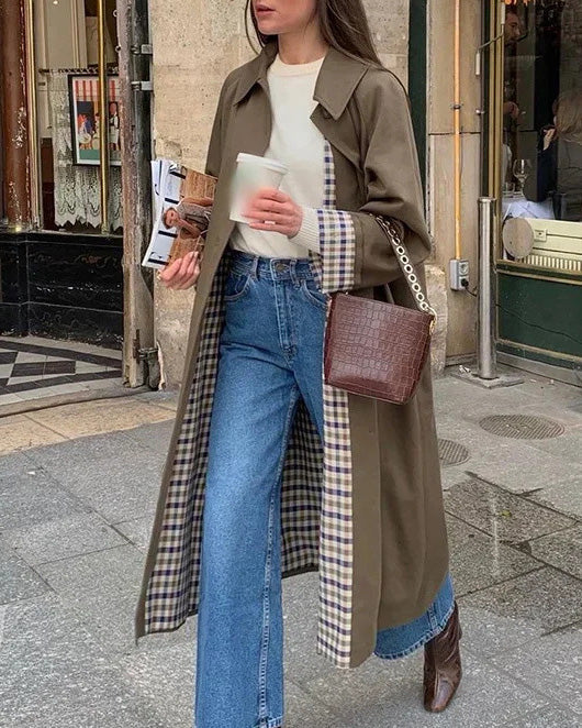 Maple Trail Plaid Lined Trench Coat for Stylish Warmth
