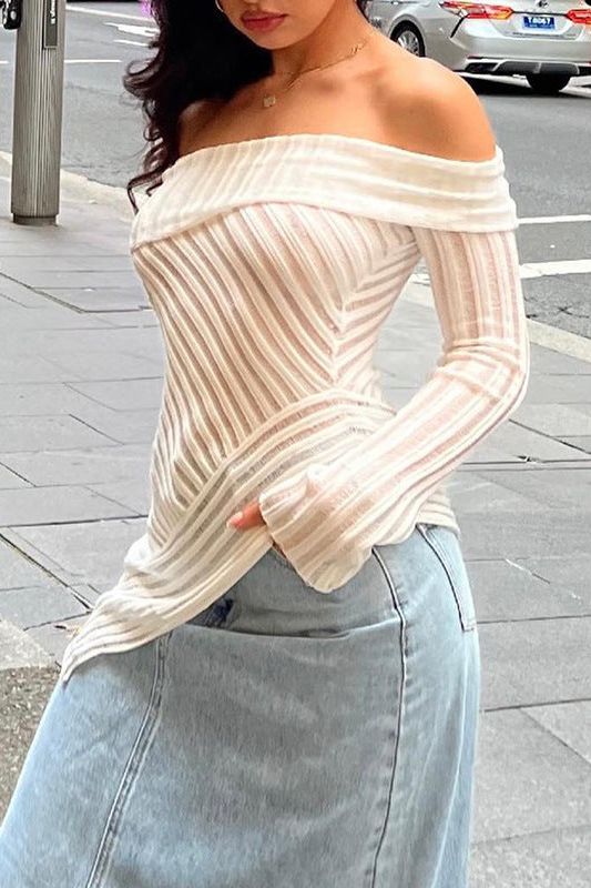 Off-Shoulder Long-Sleeved T-Shirt