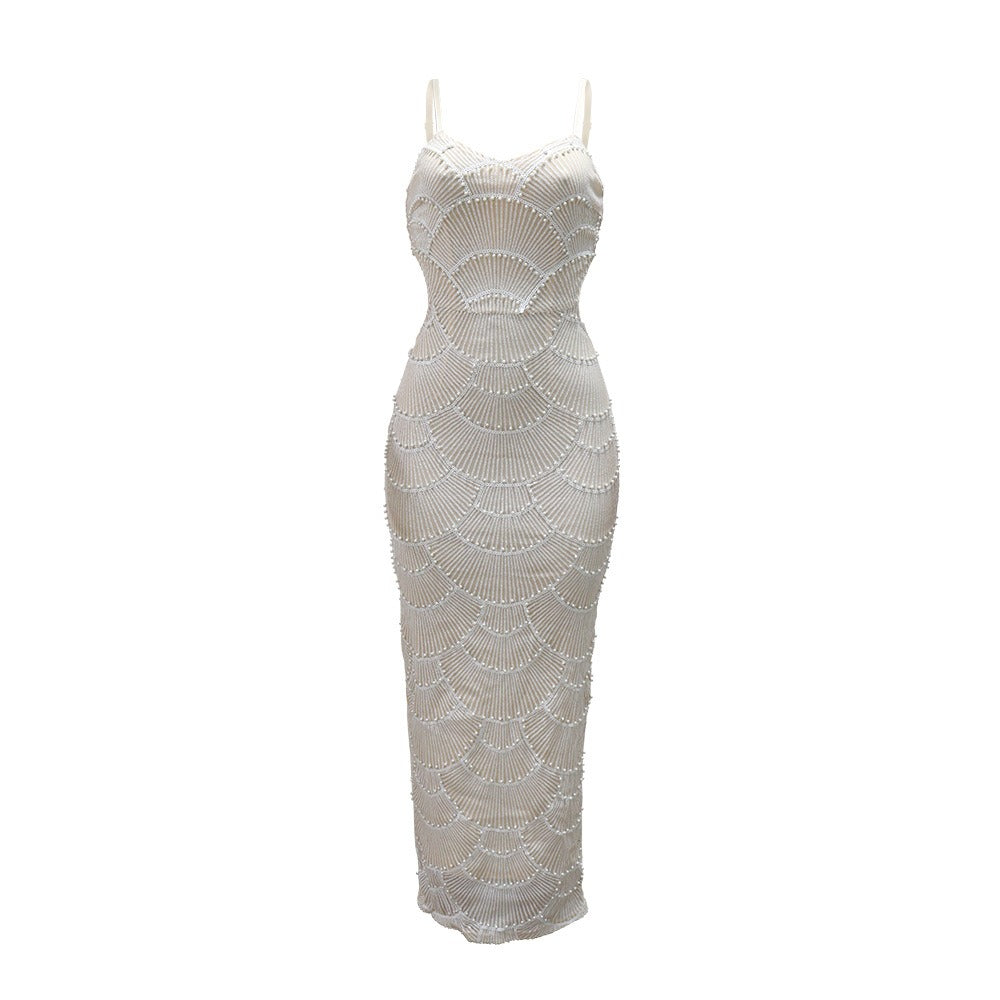 Sequin Beaded Strapless Slit Dress - View 7