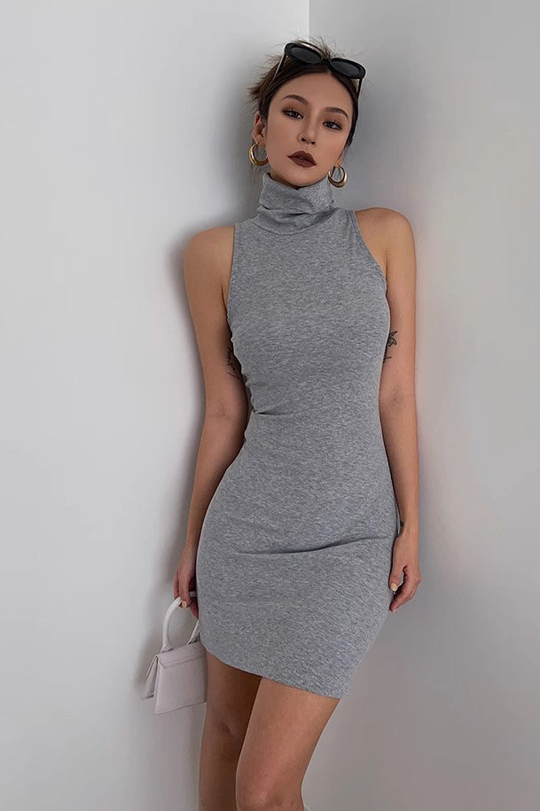 Sexy Party Club Dress High Neck Sleeveless Bodycon Dress