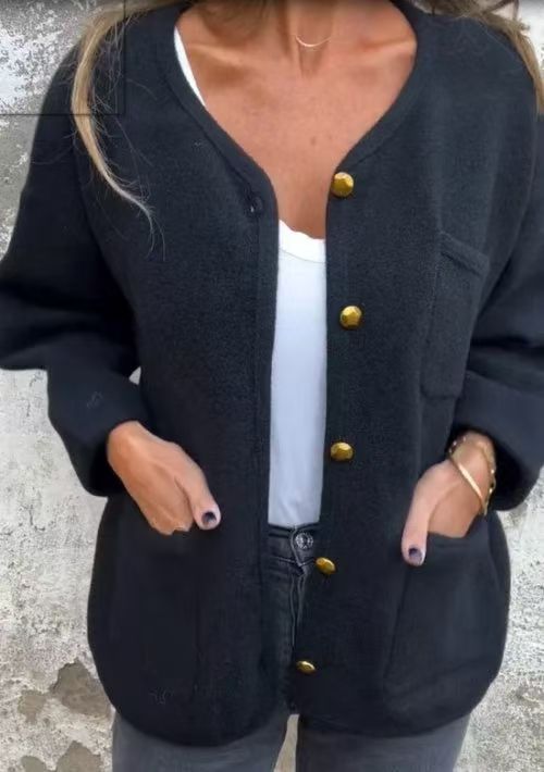Versatile Round Neck Long-Sleeved Wool Coat for All Occasions