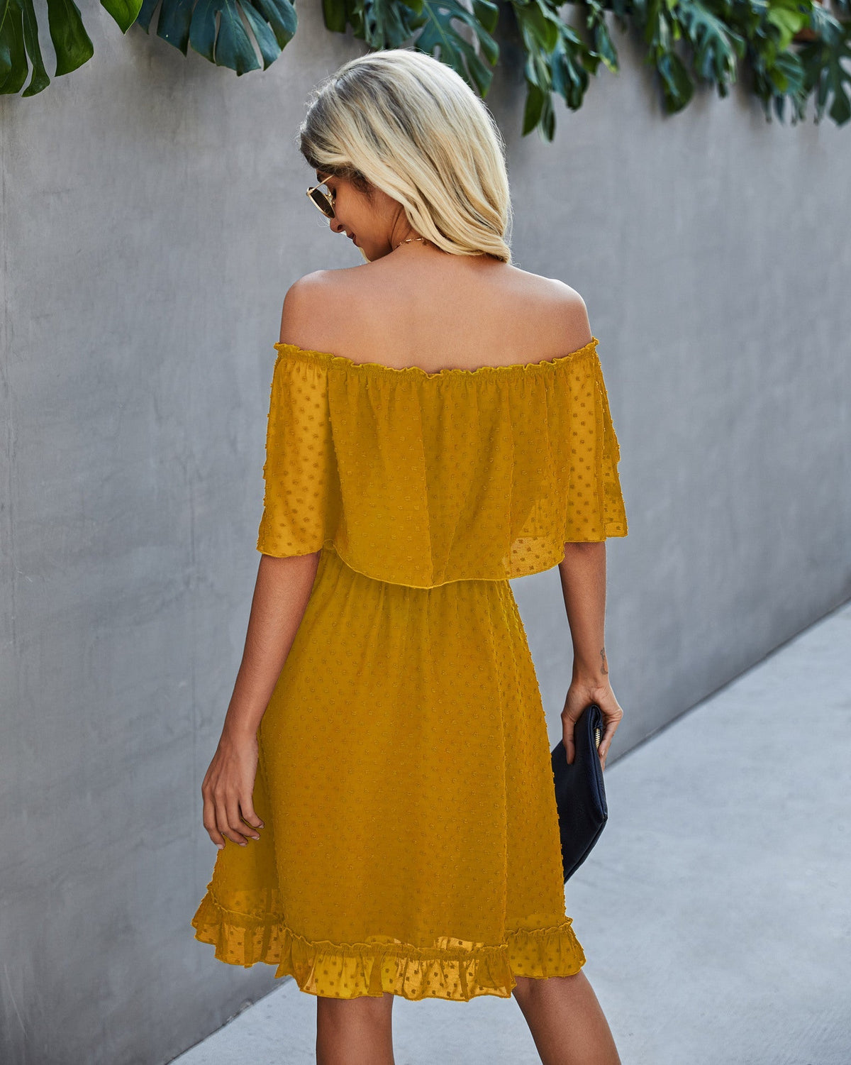 Swiss Dot Off Shoulder Ruffle Mini Dress